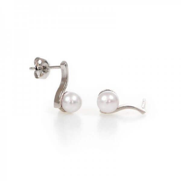 white gold S shape pearl stud earrings