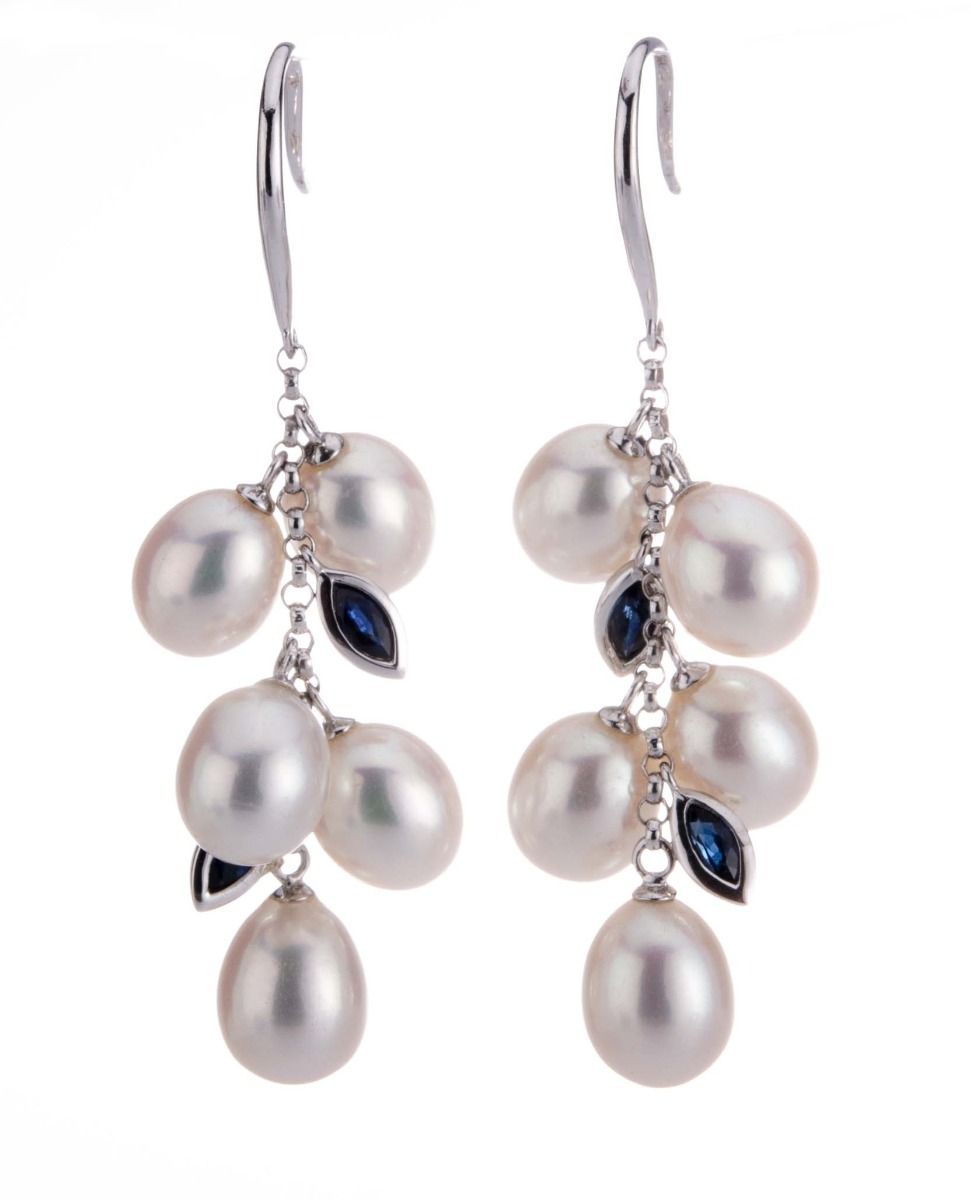  14ct Sapphire and Pearl Cascasding Drop earrings
