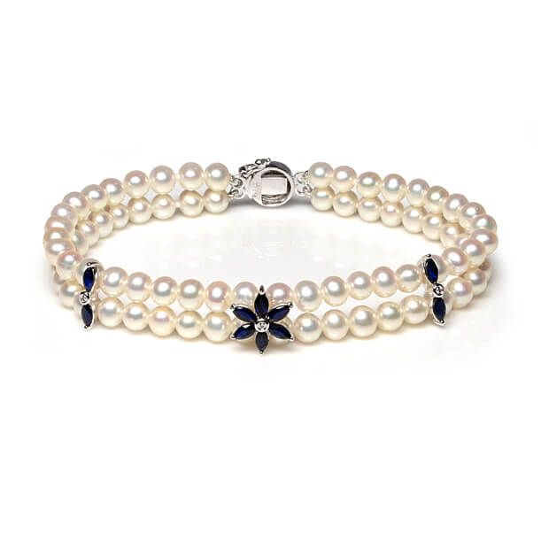 Freshwater Pearl, Sapphire & Diamond Bracelet
