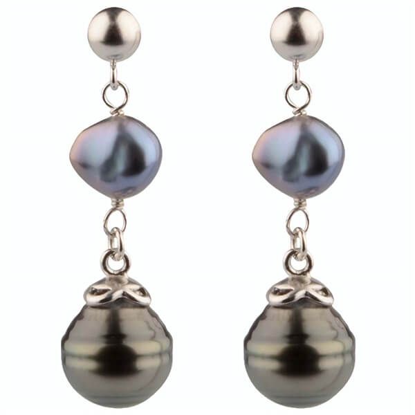 Tahitian Baroque & Freshwater Keshi Pearl Earrings | Silver