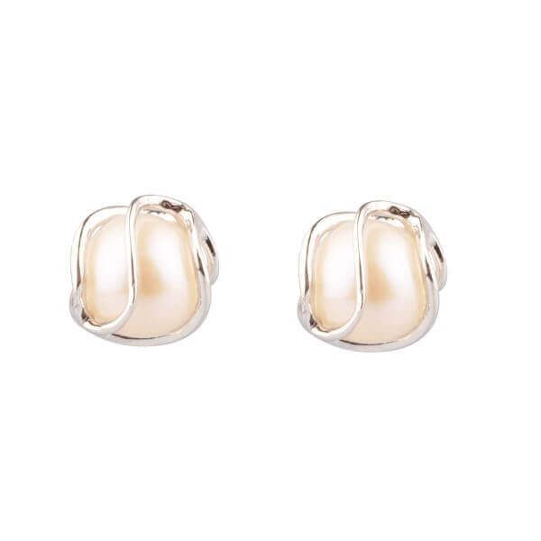 Freshwater Cultured Pearl Cage Stud Earrings|Silver 