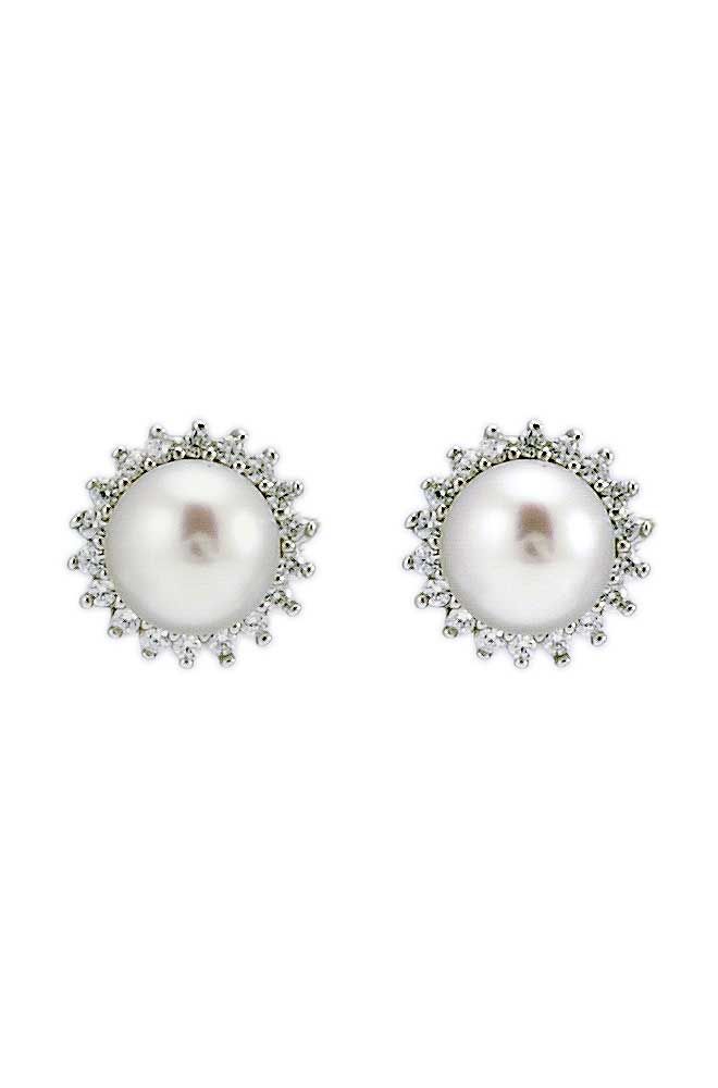 Freshwater Pearl and C.Z .dainty Cluster Earrings