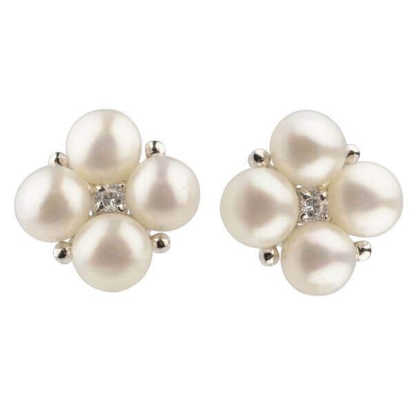 Silver Freshwater Cultured Pearl & CZ Stud Earrings
