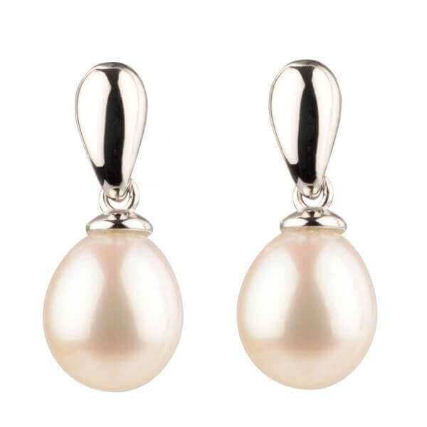Freshwater Cultured Pearl Polished Pear-shape Drop Earrings  |  Silver 