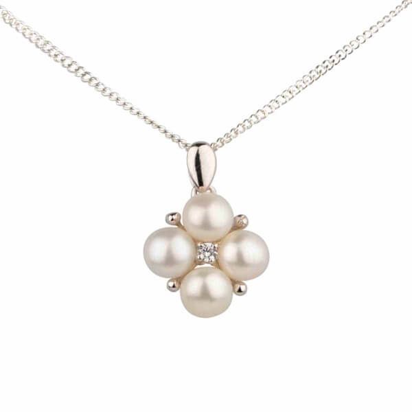 Unusual Freshwater Cultured Pearl & Cubic Zirconia Pendant and Chain  |  Silver