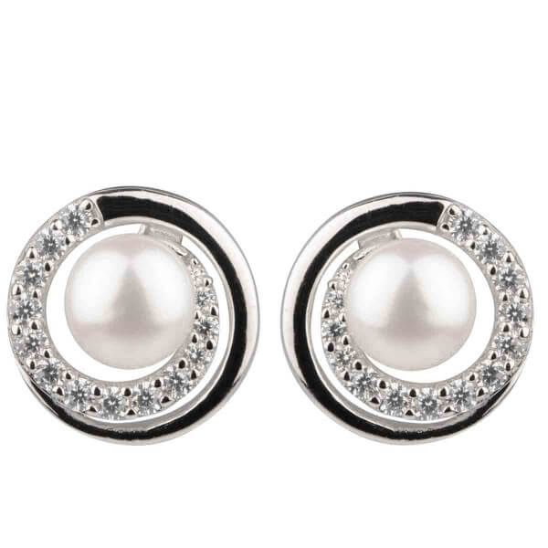  Freshwater Cultured Pearl & Cubic Zirconia Spiral Stud Earrings | Silver