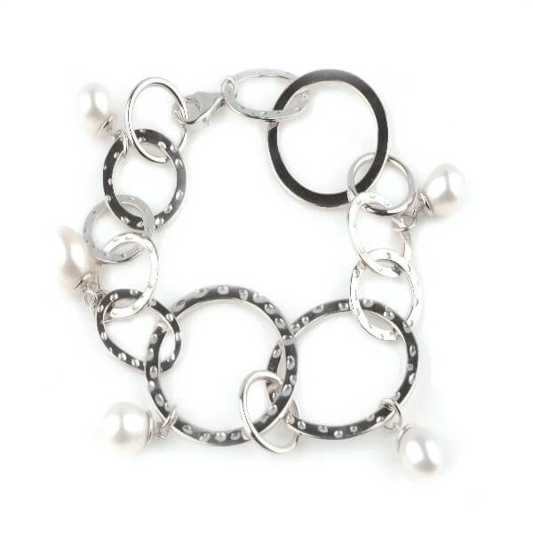 Silver Freshwater Cultured Pearl Circles Bracelet
