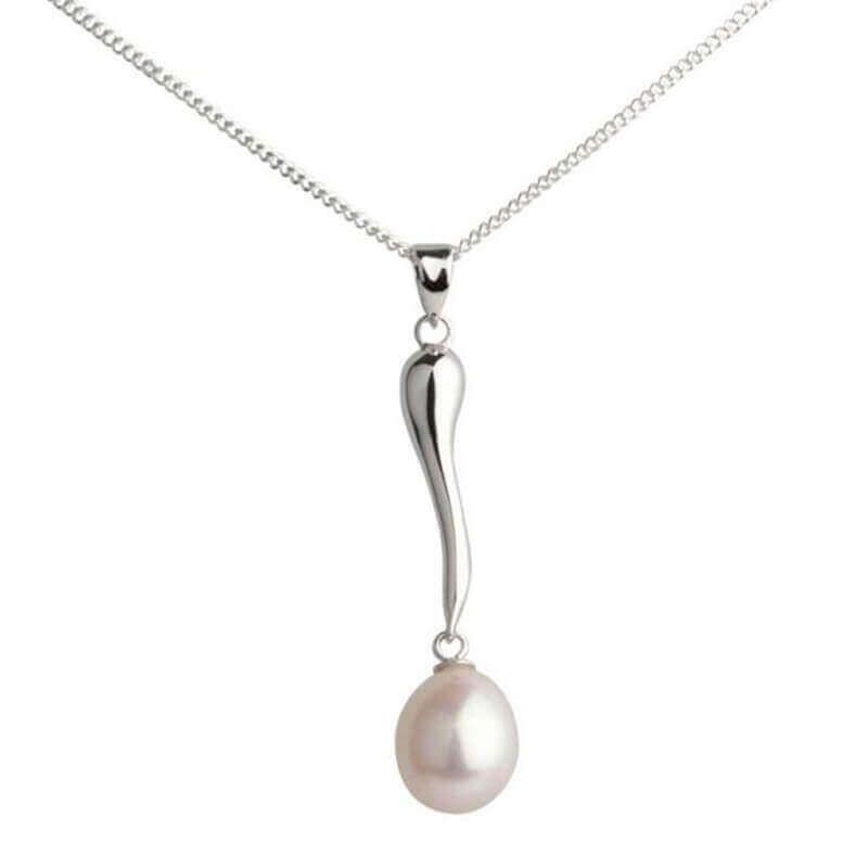  Freshwater Cultured Pearl Long Drop Pendant & Chain | Silver