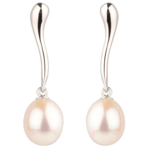  Freshwater Cultured Pearl Curved Drop Bar Earrings | Silver