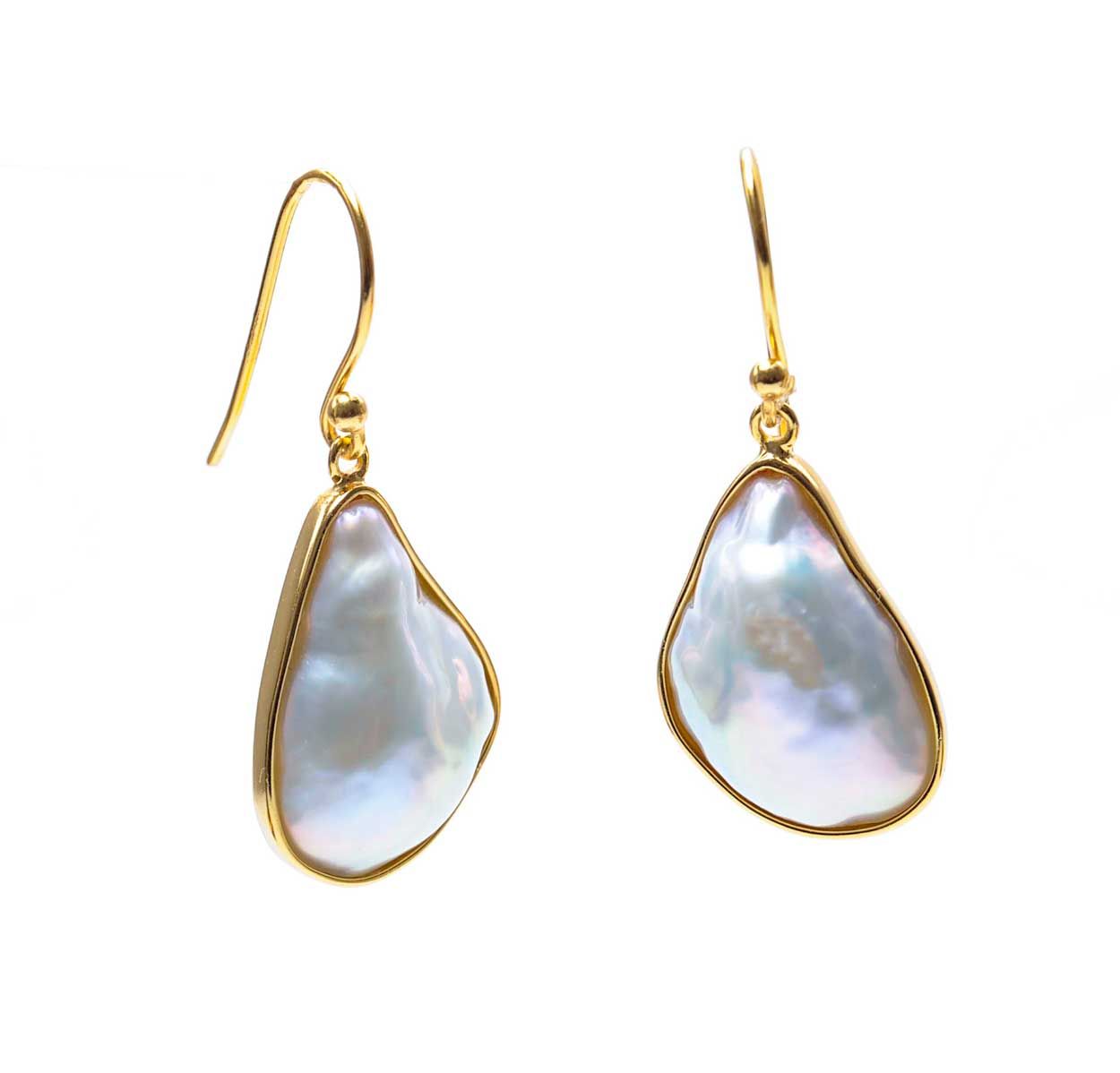 Freshwater Baroque Drop Hook Wire Earring  |  Silver Gilt