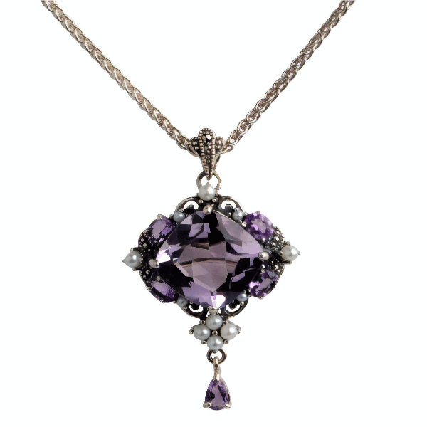 Marcasite & Amethyst Brooch/Pe