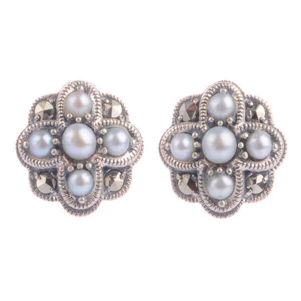 Marcasite and Silver freshener  pearl earrings