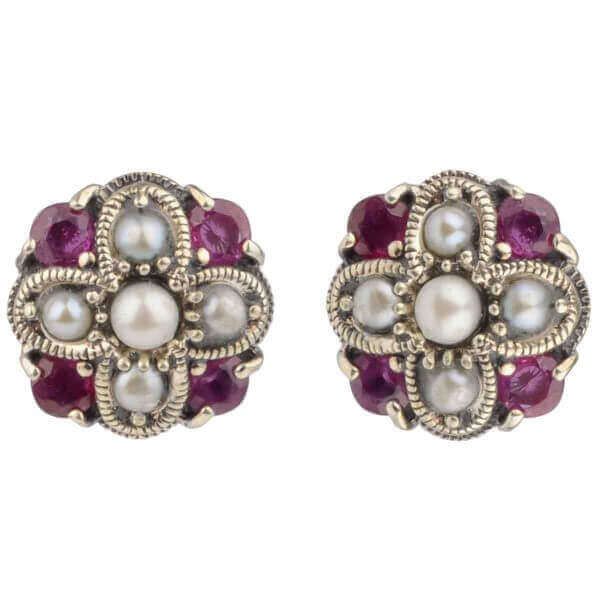 Silver Ruby & Freshwater Pearl Earrings
