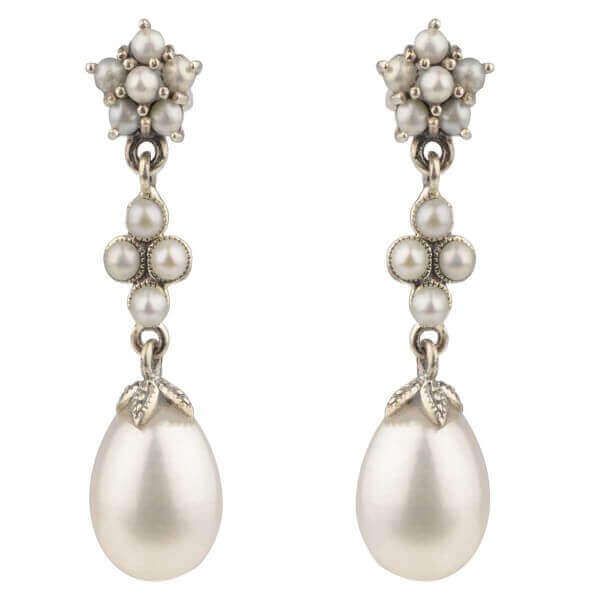  Seed & Freshwater Cultured Pearl Elegant Dropper Earrings  |  Silver