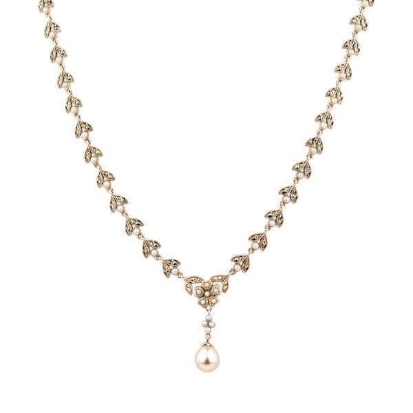  Antique Style Seed Pearl & Marcasite Necklace  |  Silver