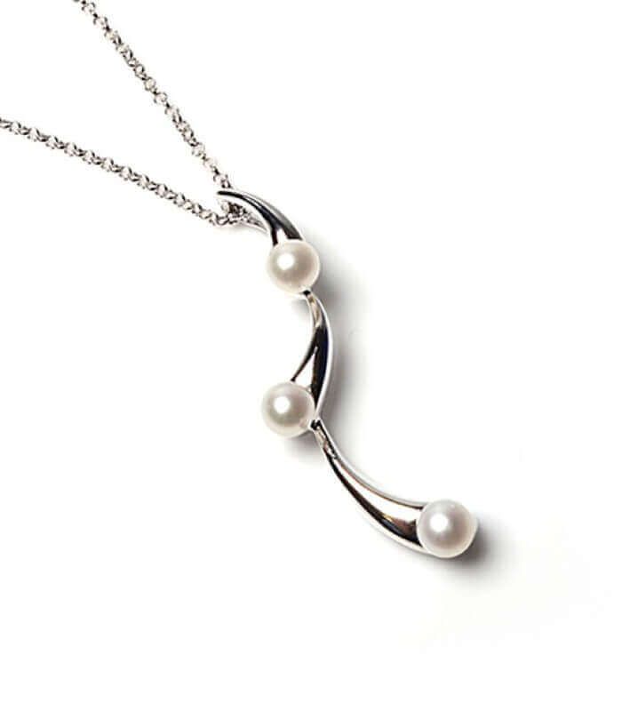 Freshwater Cultured Pearl Cascading Wave Design Pendant and Chain | Silver 