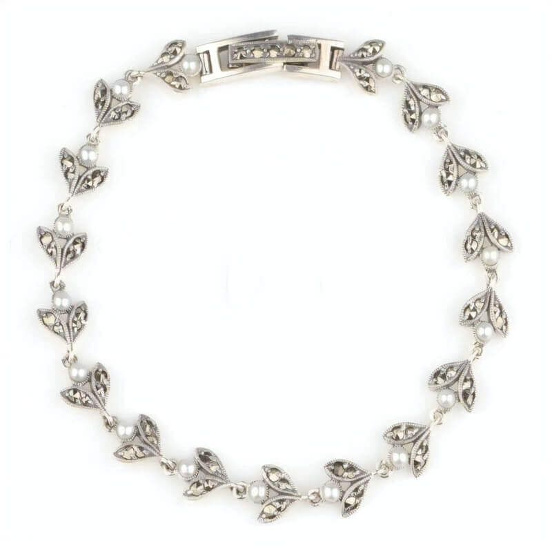 Antique Style Seed Pearl and Marcastite bracelet in Silver