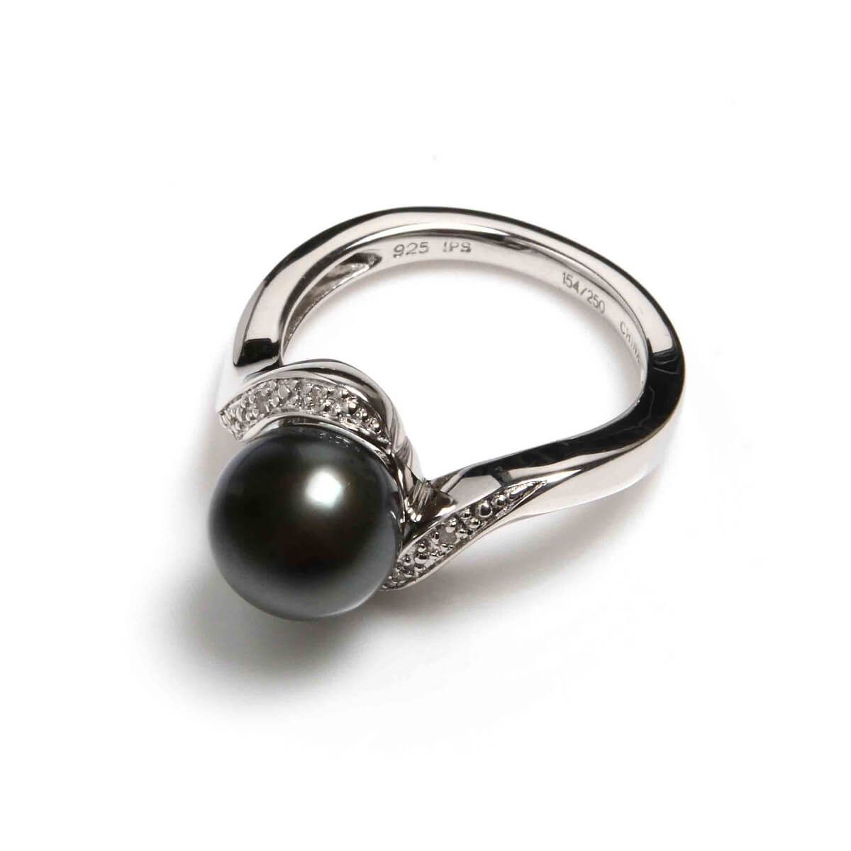 Silver Diamond & Tahitian Pearl Ring