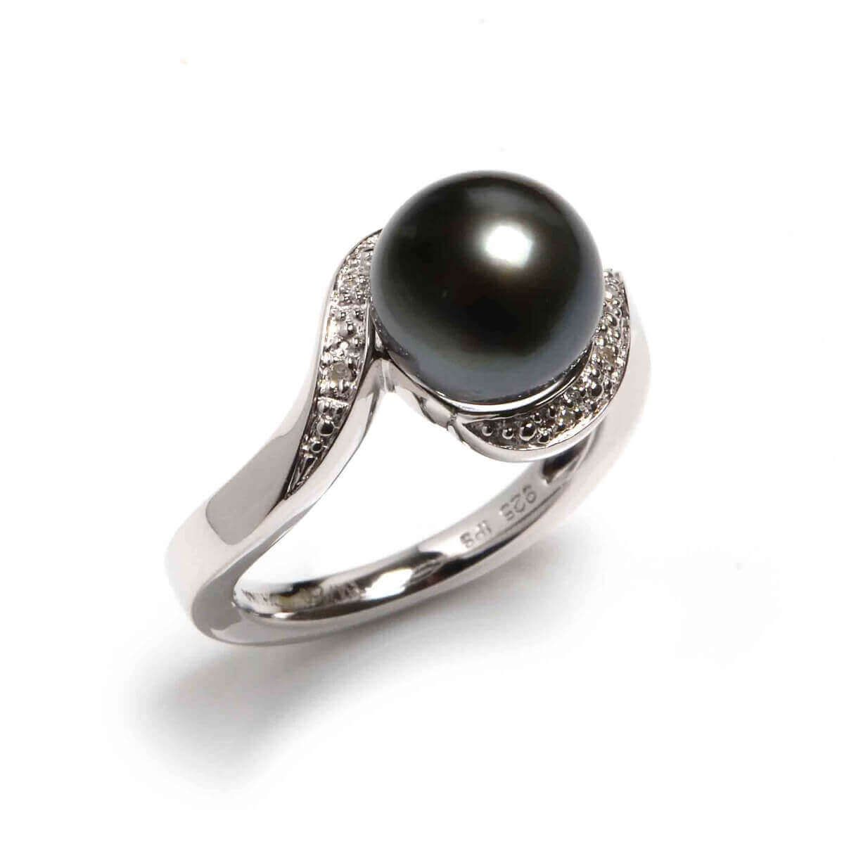 Silver Diamond & Tahitian Pearl Ring