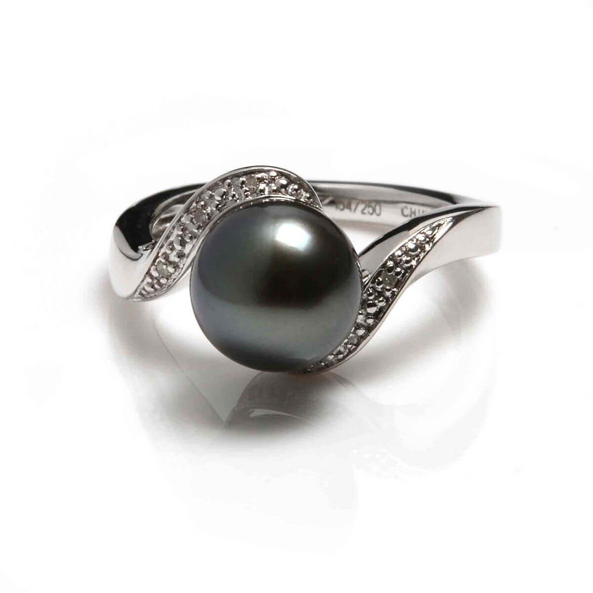 Silver Tahitian Pearl and Diamond Ring