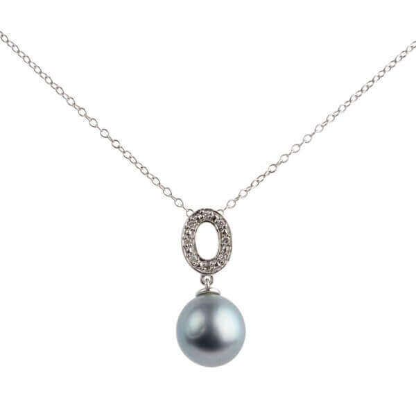 Tahitian Pearl & Diamond Oval Pendant and Chain  |  Silver 