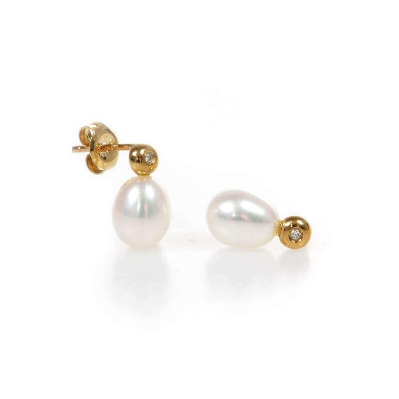 Simple Freshwater Pearl and Diamond Earrings| 9 ct Gold