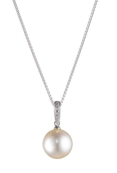 Dainty Vintage Freshwater Pearl & Diamond Pendant | 18 ct White Gold