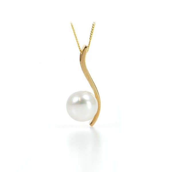Yellow gold S shape modern pearl pendant