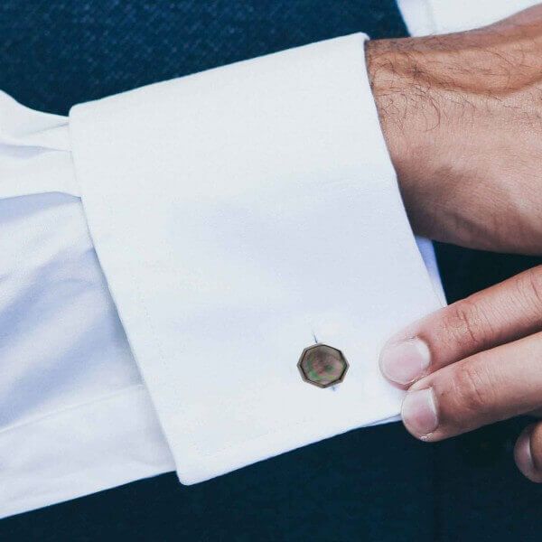 Octagonal Black Mother of Pearl Cufflinks | Silver
