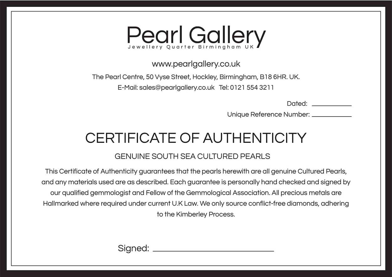 South Sea Peal Certficate