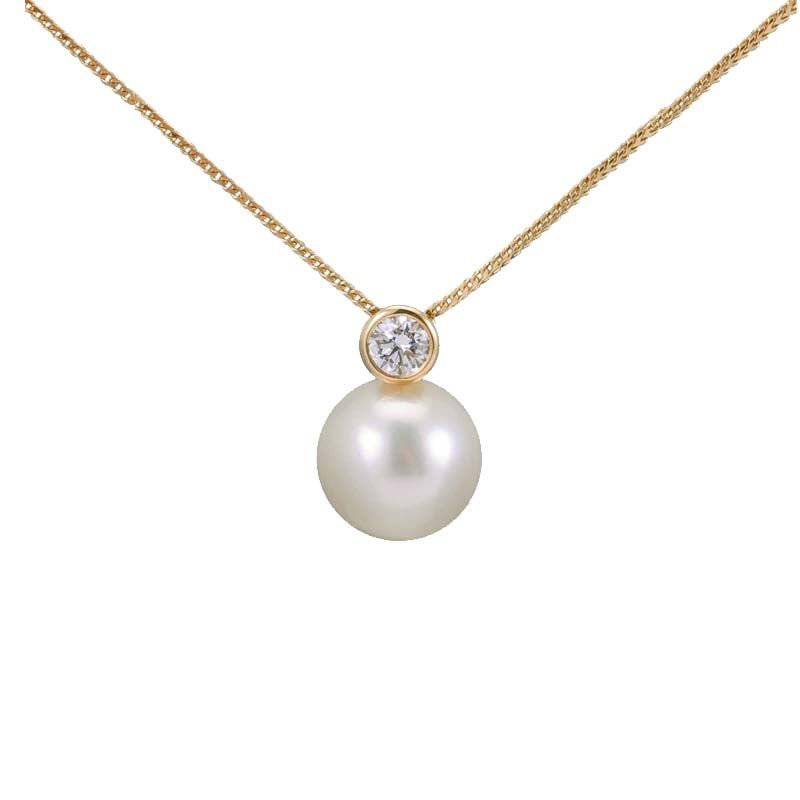 South Sea Pearl & Diamond Simple Pendant | 18ct Yellow Gold