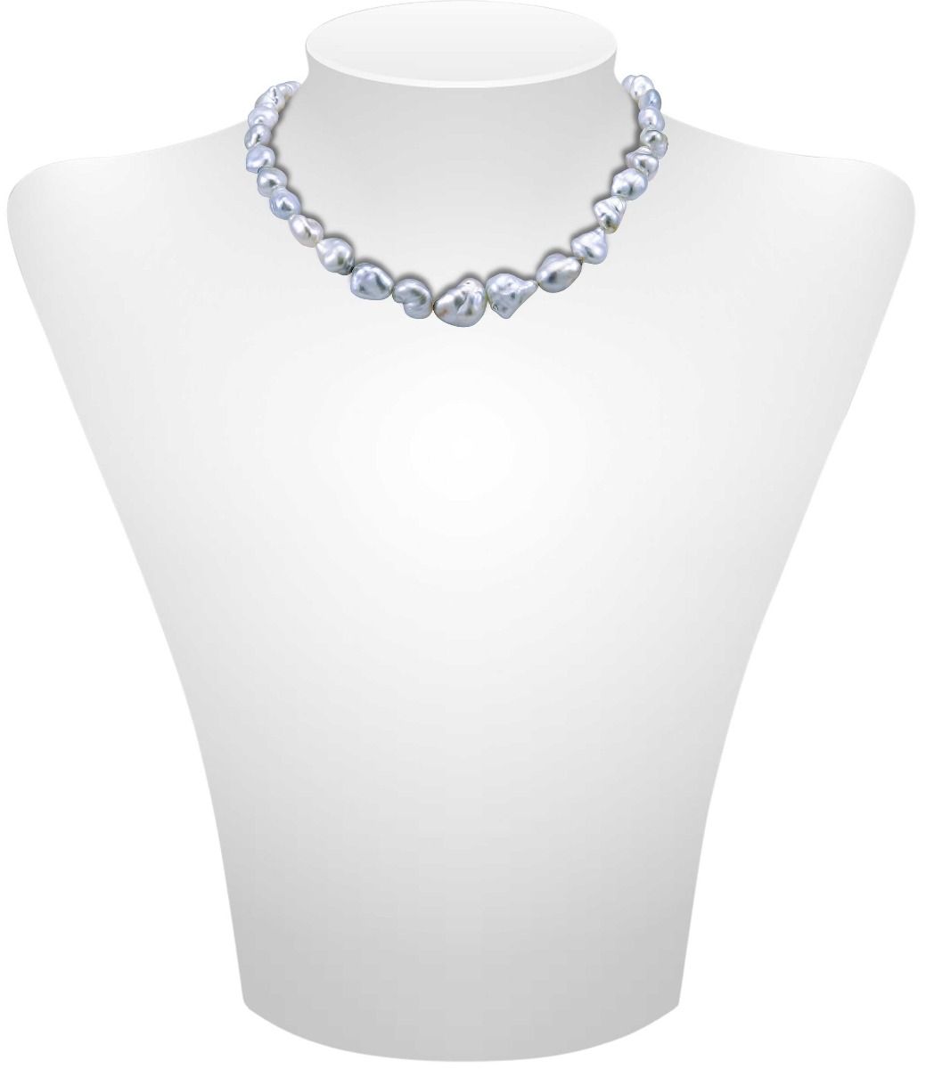 Silver Grey Keshi Pearl Necklace displayed on bsut.