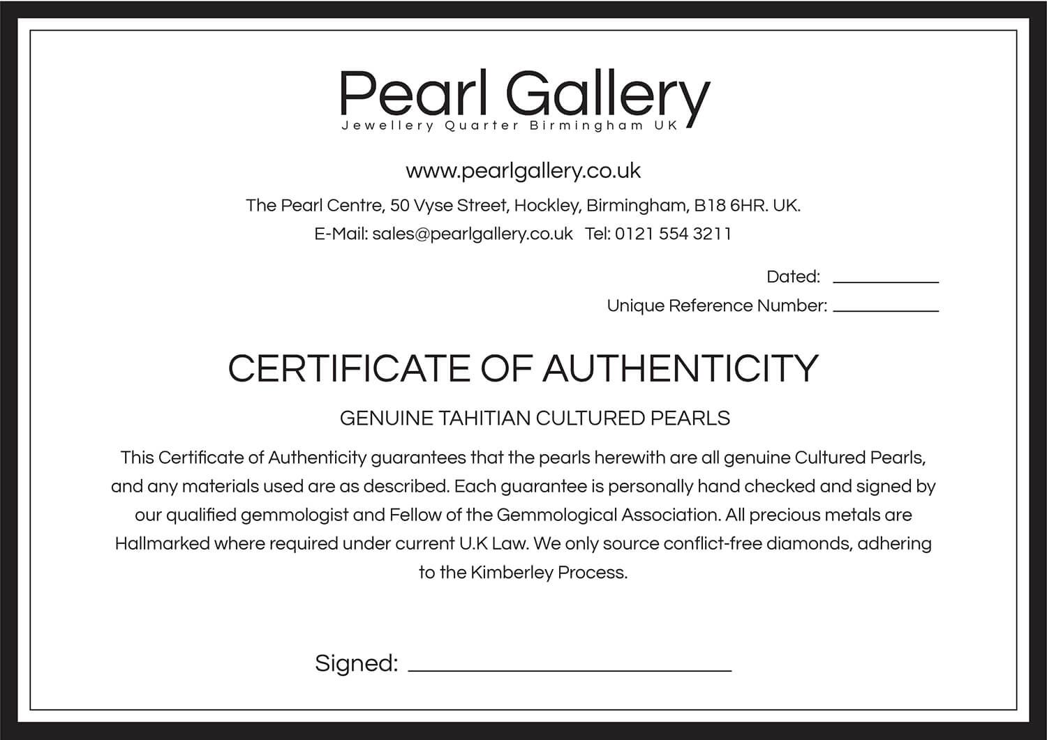 Certificate of Authenticity 