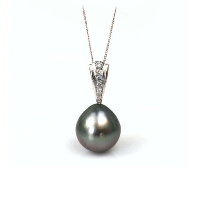 Tahitian Drop Pearl & Diamond Pendant | 18ct Gold