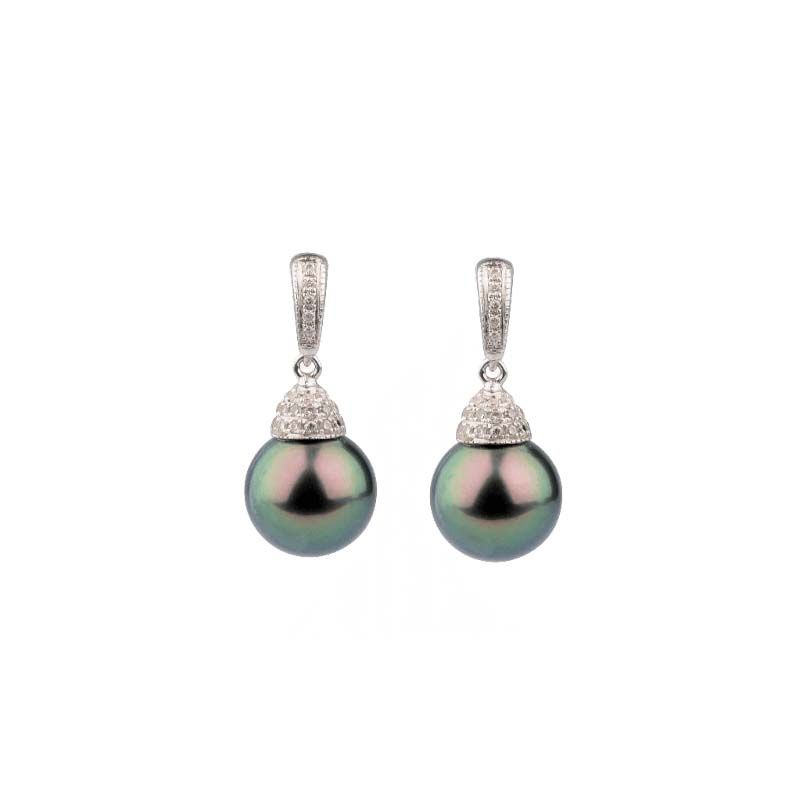 Tahitian Cultured Drop Pearl & Diamond Earrings  |  18ct White Gold