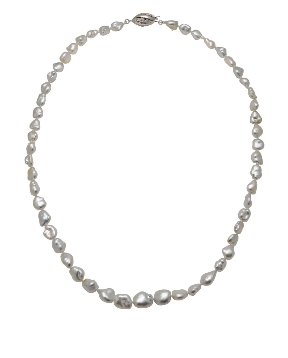 Silver South Sea Keshi Pearl Necklace, 6 to 9mm, on 18ct White Gold Diamond Set Clasp.