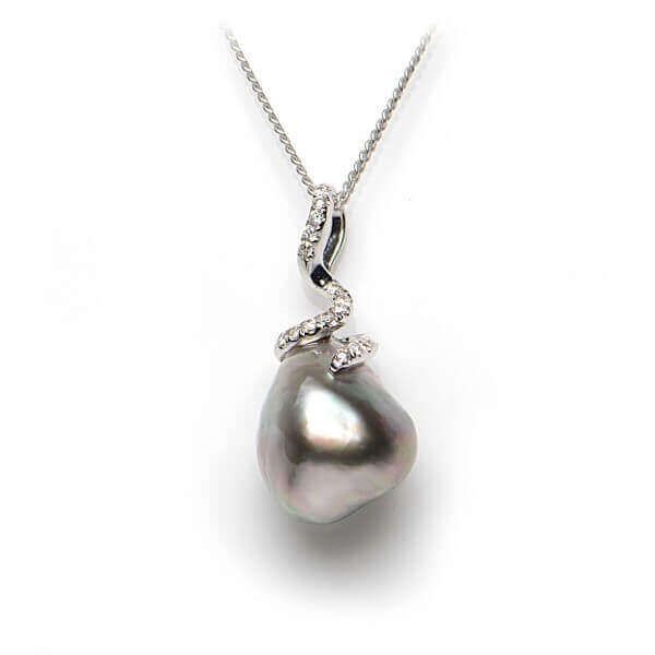 Tahitian Keshi Pearl & Diamond Pendant  |  18ct White Gold