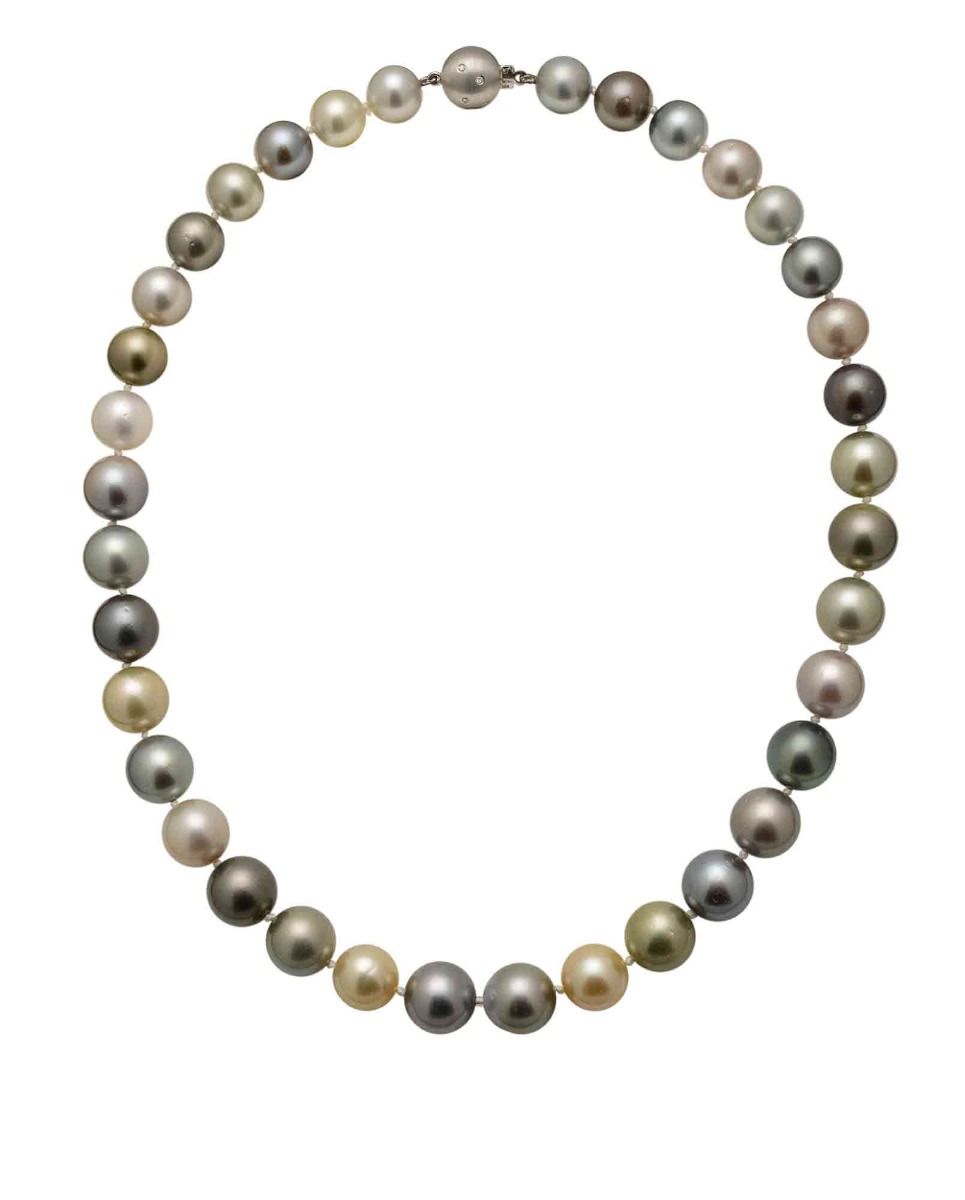 Tahitian Pearl Necklace With Natural Multi-Colours