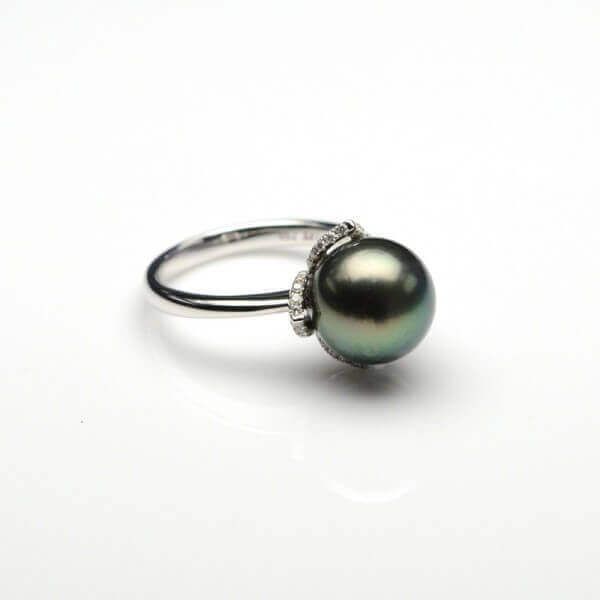 Tahitian Pearl & Diamond Ring | 18ct White Gold 