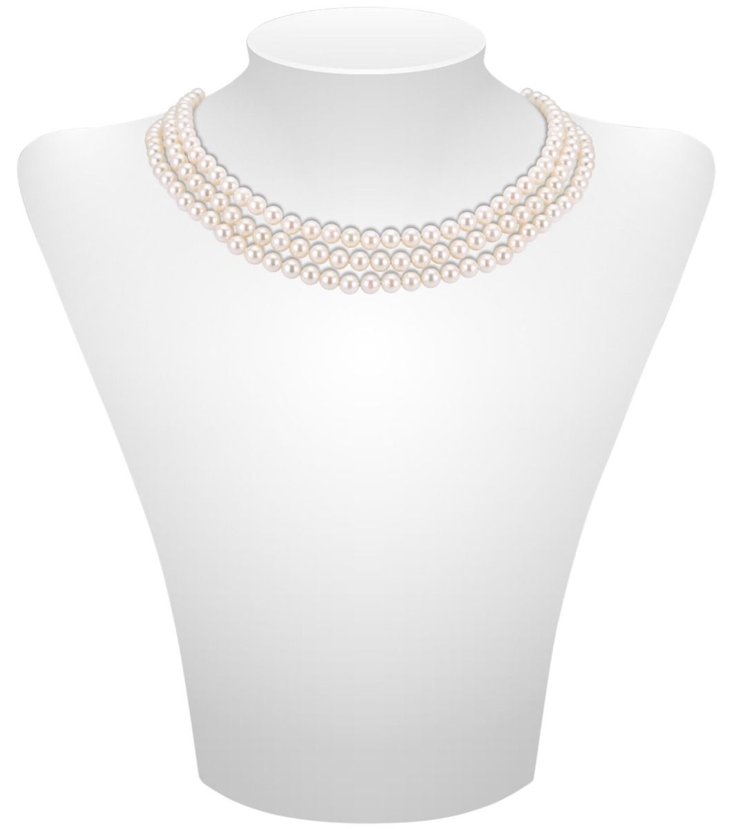 Three row Akoya Pearl necklace with Pearl set clasp