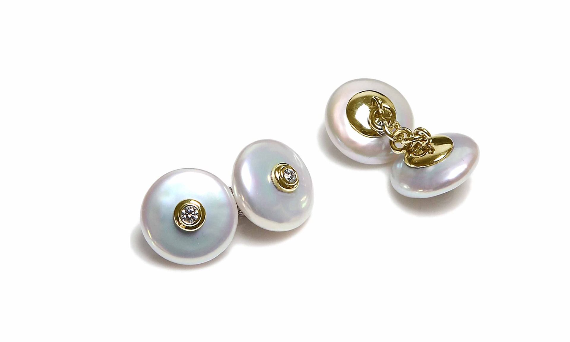18ct Coin Pearl And Diamond Cufflinks