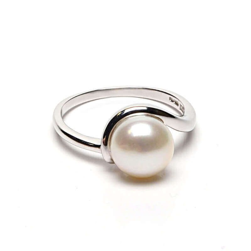 9ct white gold freshwater pearl swirl design ring
