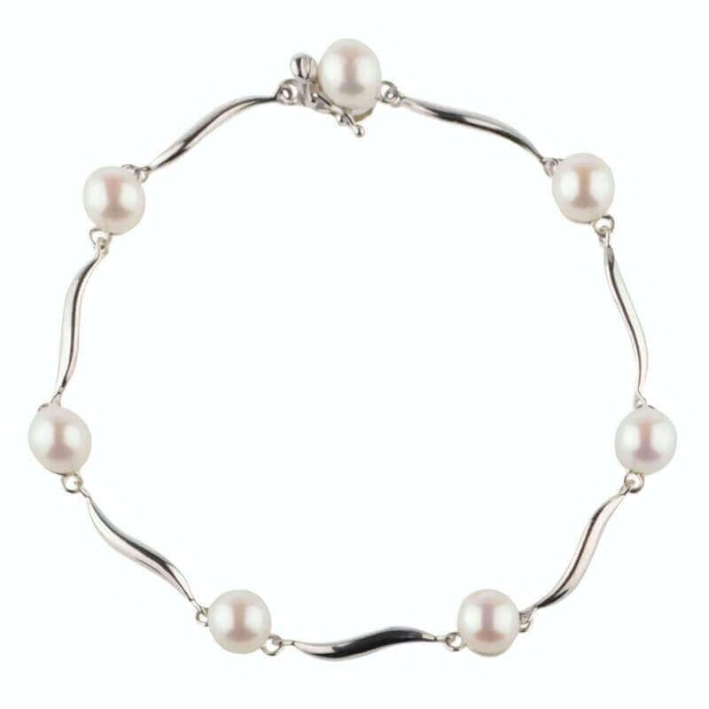 White gold  s link pearl bracelet