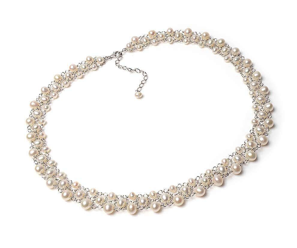 Woven Freshwater Pearl Contemporary Collar  |  Silver