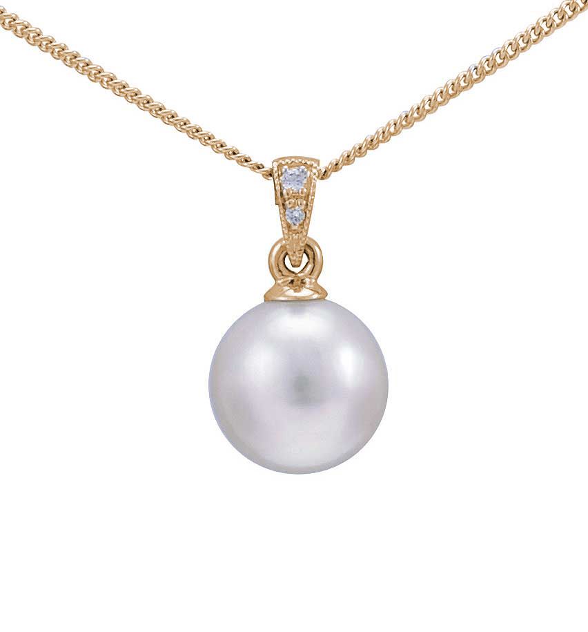Vintage Style Akoya Pearl & Grain Set Diamond Pendant | 9ct Gold